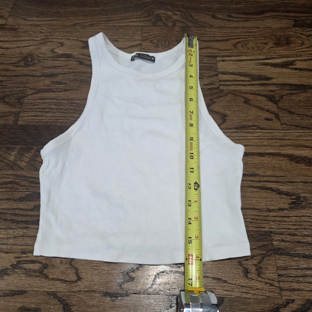 Zara Cropped Racer Back Ribbed Stretchy White Tank Top Size Large - Picture 5 of 6